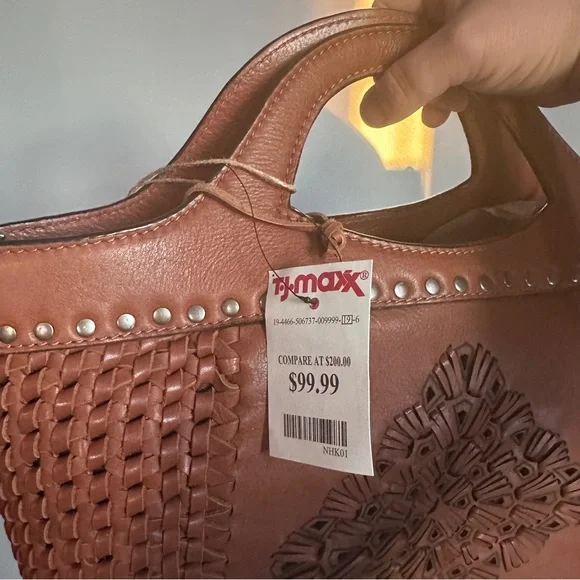 Brown Leather Tote with Woven Design - Picture 5 of 5